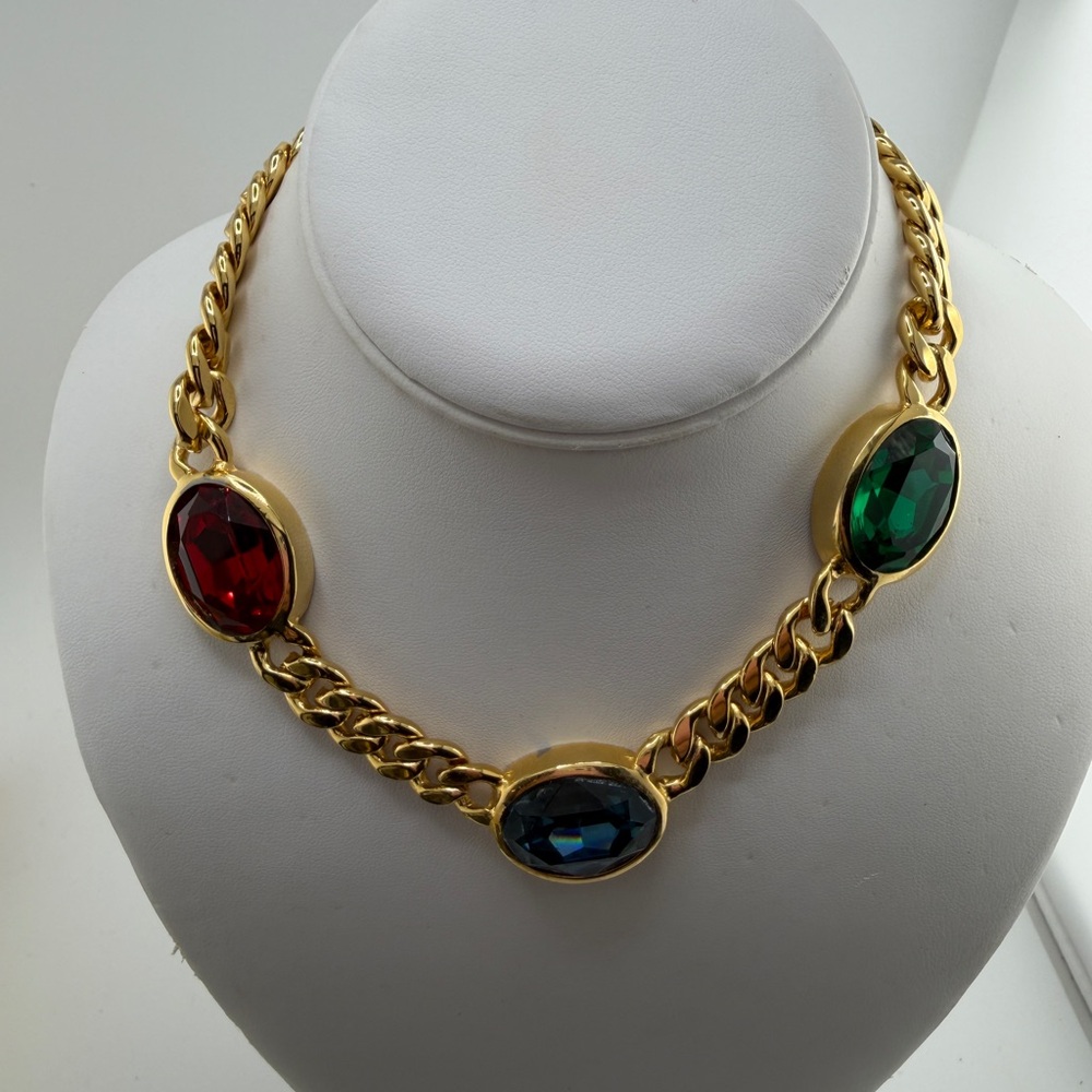 Vintage Maresco Jeweled Chain Necklace and unsigned Matching Cuff - Picture 3 of 15